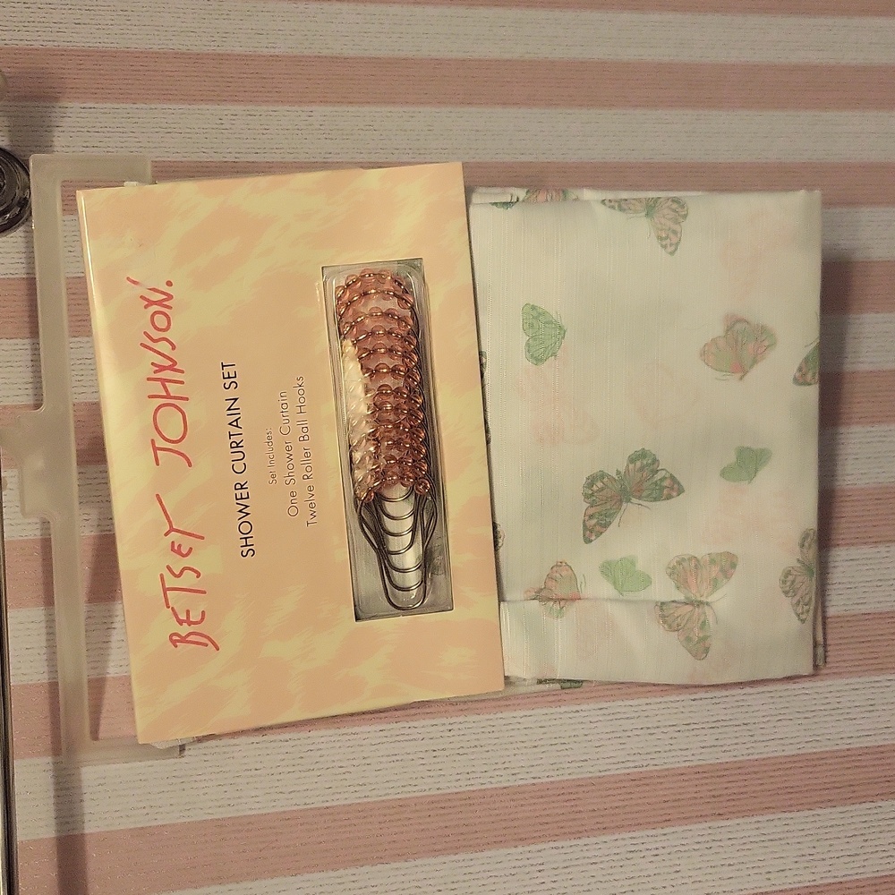 Betsey Johnson Pastel Butterfly Shower Curtain Set